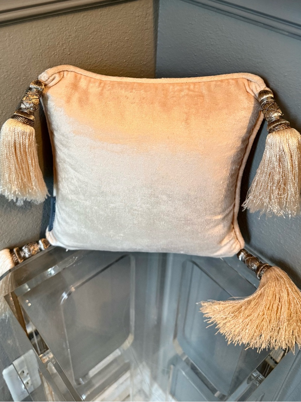 Lili Alessandra Cream Velvet Crown Pillow with Tassels NWOT 10x10 “ blush color - Picture 7 of 7